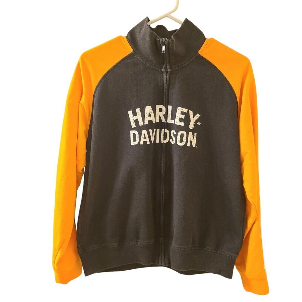 Harley-Davidson‎ Sweatshirt Full Zip Up Twin City Black Orange Women's Size L